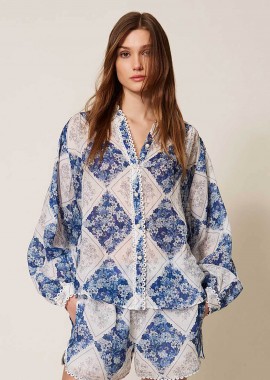 Twinset γυναικείο πουκάμισο με floral print - 261TP213E Γαλάζιο