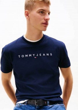 TOMMY JEANS - Tommy Jeans ανδρικό T-shirt με λογότυπο Regular Fit - DM0DM20744 Μπλε Σκούρο