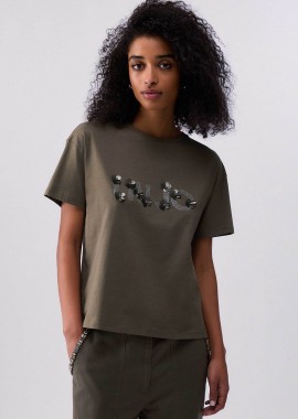 Liu Jo γυναικείο T-shirt με logo print Regular Fit - WA6238JS923 Λαδί