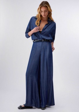 LIU JO - Liu Jo γυναικείo τζιν παντελόνι chambray Flared Fit - UA6273D4894 Denim Blue Σκούρο