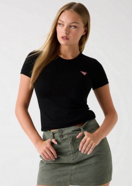 GUESS - Guess γυναικείο T-shirt μονόχρωμο με λογότυπο Slim Fit - W2YI44J1314 Μαύρο