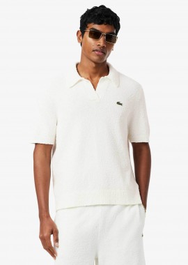 LACOSTE - Lacoste ανδρική πλεκτή μπλούζα πόλο μπουκλέ με λογότυπο Classic Fit - AH0618 Λευκό