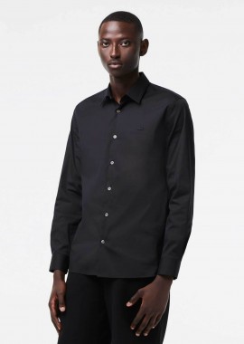 LACOSTE - Lacoste ανδρικό πουκάμισο poplin με ton-sur-ton κεντημένο λογότυπο Slim Fit - CH5253 Μαύρο