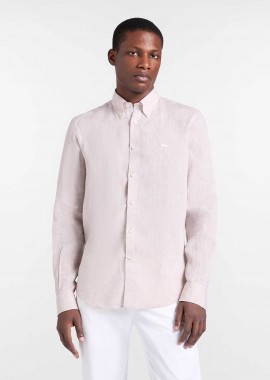 HARMONT & BLAINE - Harmont & Blaine ανδρικό λινό πουκάμισο button down με κεντημένο λογότυπο Regular Fit - CRQ014010883B Μπεζ