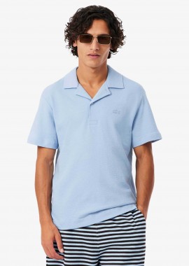 LACOSTE - Lacoste ανδρική μπλούζα πόλο textured με λογότυπο Classic Fit - DH1969 Μπλε Ανοιχτό