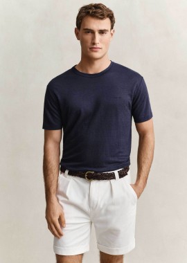 Gant ανδρικό λινό T-shirt με κεντημένο λογότυπο Regular Fit - 2003318 Μπλε Σκούρο