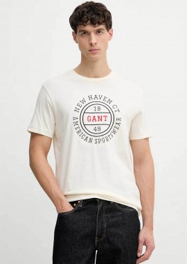 Gant ανδρικό T-shirt με graphic logo print Regular Fit - 2003403 Κρέμ