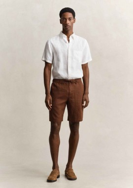 GANT - Gant ανδρική λινή βερμούδα με ελαστική μέση Regular Fit - 205610 Καφέ