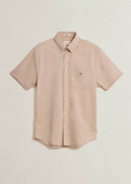 Gant ανδρικό κοντομάνικο πουκάμισο button down με τσέπη και λογότυπο Regular Fit - 3000101 Μπεζ