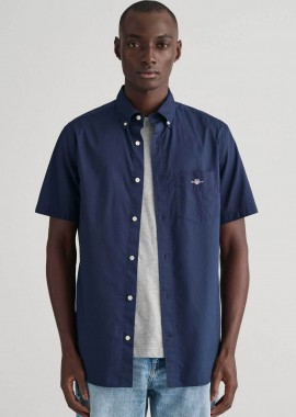 Gant ανδρικό κοντομάνικο πουκάμισο button down με τσέπη και λογότυπο Regular Fit - 3000101 Μπλε Σκούρο