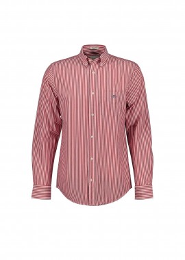 Gant ανδρικό πουκάμισο button down με ριγέ σχέδιο και τσέπη με κεντημένο λογότυπο Regular Fit - 3000130 Κόκκινο