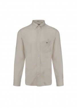GANT - Gant ανδρικό πουκάμισο button down με ψιλό ριγέ σχέδιο και τσέπη με κεντημένο λογότυπο Regular Fit - 3000140 Μπεζ