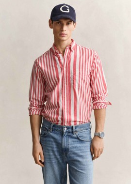 Gant ανδρικό πουκάμισο button down με ριγέ σχέδιο και τσέπη με λογότυπο Regular Fit - 3260063 Κοραλί