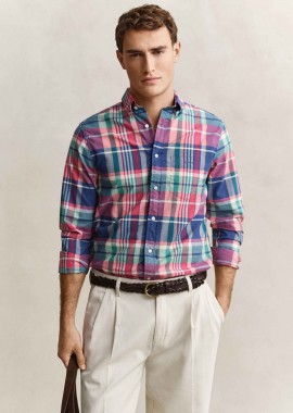 GANT - Gant ανδρικό πουκάμισο button down με καρό σχέδιο και τσέπη με λογότυπο Regular Fit - 3260077 Πολύχρωμο
