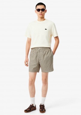 LACOSTE - Lacoste ανδρική βερμούδα με all-over print και ελαστική μέση Relaxed Fit - GH0748-00 Μπεζ
