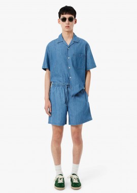 LACOSTE - Lacoste ανδρική denim βερμούδα με ελαστική μέση Relaxed Fit - GH1856 Denim Blue