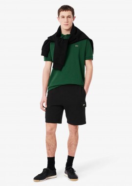 LACOSTE - Lacoste ανδρική βερμούδα cargo με ελαστική μέση και λογότυπο Regular Straight Fit - GH9743-00 Μαύρο