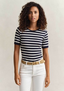 GANT - Gant γυναικείο T-shirt ribbed με ριγέ σχέδιο Slim Fit - 4201493 Μπλε Σκούρο