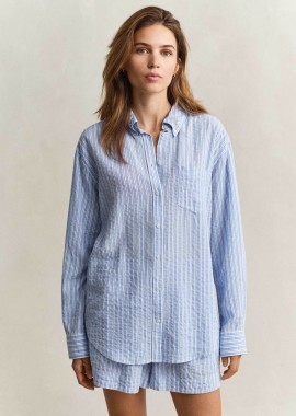GANT - Gant γυναικείο πουκάμισο button down με ριγέ σχέδιο και τσέπη Relaxed Fit - 4300615 Μπλε Ανοιχτό