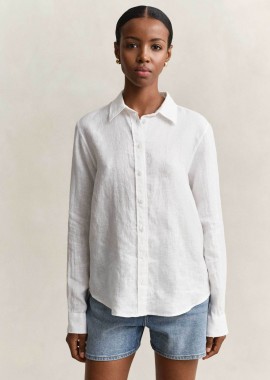 Gant γυναικείο λινό πουκάμισο με λογότυπο Regular Fit - 4300620 Λευκό