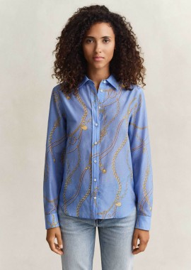 GANT - Gant γυναικείο πουκάμισο με μετάξι και print Regular Fit - 4300624 Μπλε Ανοιχτό