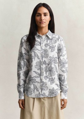 GANT - Gant γυναικείο πουκάμισο με λινάρι και floral print Regular Fit - 4300637 Μπλε Σκούρο