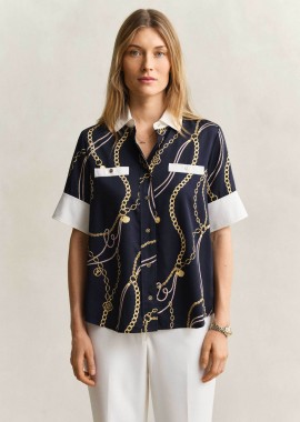 GANT - Gant γυναικείο κοντομάνικο πουκάμισο με print Regular Fit - 4300648 Μπλε Σκούρο