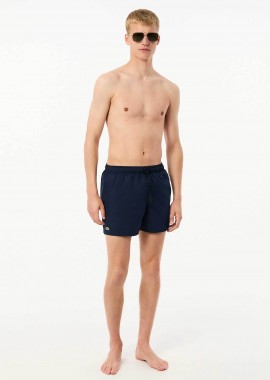 LACOSTE - Lacoste ανδρικό μαγιό σορτς μονόχρωμο με κεντημένο λογότυπο - MH6270 Μπλε Σκούρο