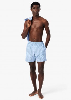 LACOSTE - Lacoste ανδρικό μαγιό σορτς με all-over monogram print - MH9086-00 Γαλάζιο