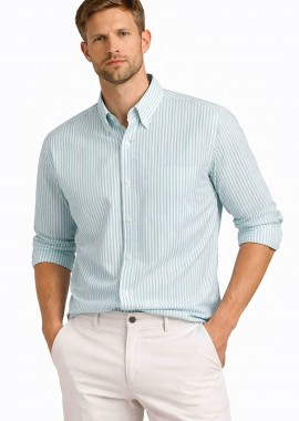 NAUTICA - Nautica ανδρικό πουκάμισο button down με ριγέ σχέδιο και τσέπη Calssic Fit - W65210 Πράσινο Aqua