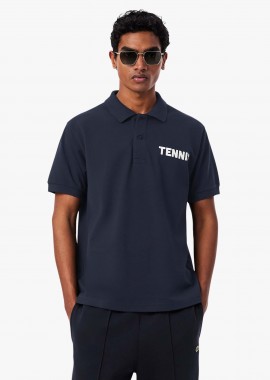 Lacoste ανδρική μπλούζα πόλο πικέ με tennis print Classic Fit - PH1581 Μπλε Σκούρο