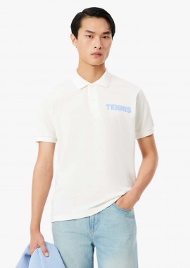 LACOSTE - Lacoste ανδρική μπλούζα πόλο πικέ με tennis print Classic Fit - PH1581 Λευκό