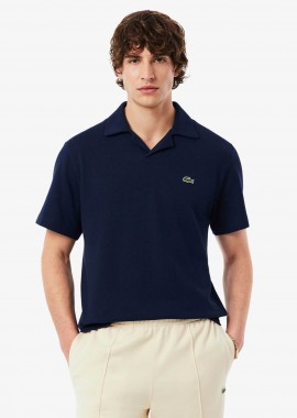 Lacoste ανδρική μπλούζα πόλο πικέ με λινάρι και κεντημένο λογότυπο Classic Fit - PH2449 Μπλε Σκούρο