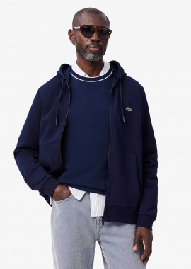 LACOSTE - Lacoste ανδρική ζακέτα φούτερ με κουκούλα και κεντημένο λογότυπο Classic Fit - SH9626 Μπλε Σκούρο