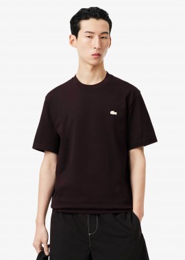 LACOSTE - Lacoste ανδρικό T-shirt με κεντημένο λογότυπο και graphic print στο πίσω μέρος Classic Fit - TH0537-00 Καφέ Σκούρο