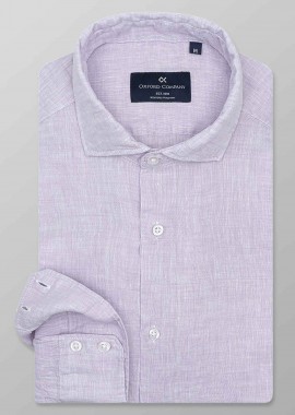 Oxford Company ανδρικό λινό πουκάμισο μονόχρωμο Slim Fit - L114-RL21.07C Λιλά