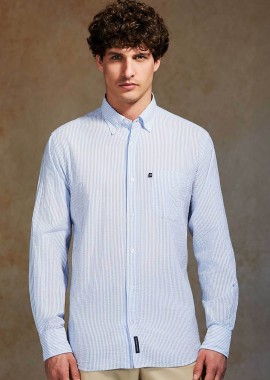 OXFORD COMPANY - Oxford Company ανδρικό sport πουκάμισο button down ριγέ Regular Fit - M122-BZ10.01 Μπλε