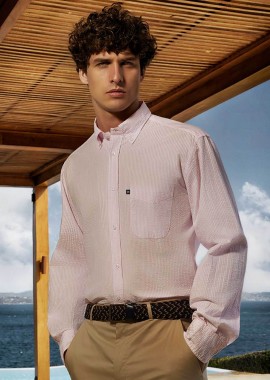 OXFORD COMPANY - Oxford Company ανδρικό sport πουκάμισο button down ριγέ Regular Fit - M122-BZ10.02 Λευκό - Κόκκινο