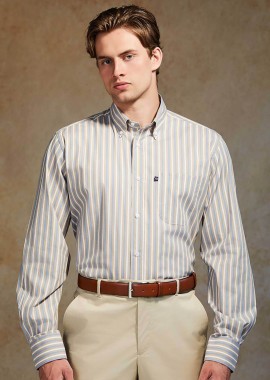OXFORD COMPANY - Oxford Company ανδρικό sport πουκάμισο button down ριγέ Regular Fit - M123-BZ10.02 Λευκό - Μπλε