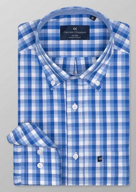 OXFORD COMPANY - Oxford Company ανδρικό sport πουκάμισο button down καρό Regular Fit - F132-BZ10.02 Γαλάζιο