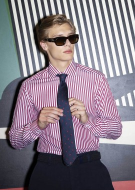 OXFORD COMPANY - Oxford Company ανδρικό Classic πουκάμισο ριγέ Slim Fit Club - M920NRY21.02 Μπορντό