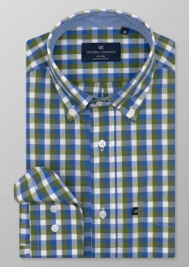 OXFORD COMPANY - Oxford Company ανδρικό sport πουκάμισο button down καρό Regular Fit - F132-BZ10.03 Μπλε-Πράσινο