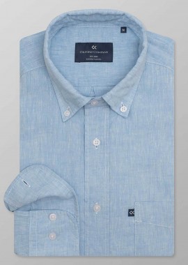 OXFORD COMPANY - Oxford Company ανδρικό sport πουκάμισο button down μονόχρωμο Regular Fit - L310-BN11.02 Μπλε Ανοιχτό