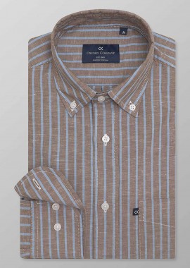 OXFORD COMPANY - Oxford Company ανδρικό sport πουκάμισο button down ριγέ Regular Fit - L120-BZ10.01 Καφέ