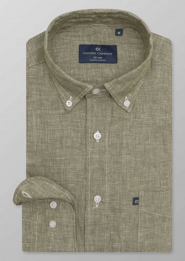 OXFORD COMPANY - Oxford Company ανδρικό sport πουκάμισο button down μονόχρωμο Regular Fit - L214-BZ10.03 Λαδί