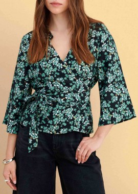 ATTRATTIVO - Attrativo γυναικείο τοπ κρουαζέ με floral print - 9923015 Πράσινο