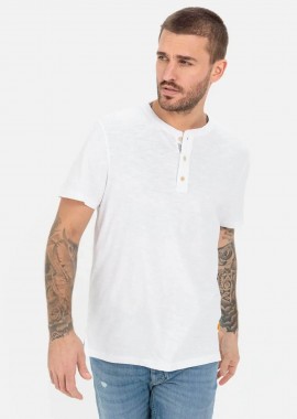 CAMEL ACTIVE - Camel Active ανδρική κοντομάνικη μπλούζα henley με κεντημένο monogram Regular Fit - C261NOS-409474-9T84 Λευκό