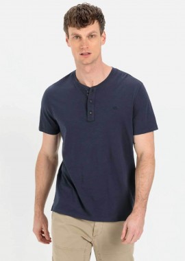 CAMEL ACTIVE - Camel Active ανδρική κοντομάνικη μπλούζα henley με κεντημένο monogram Regular Fit - C261NOS-409474-9T84 Μπλε Σκούρο