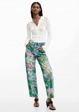 Desigual γυναικείo τζιν παντελόνι με floral κεντήματα 