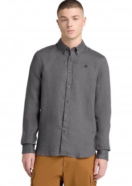 TIMBERLAND - Timberland ανδρικό λινό πουκάμισο button down με κεντημένο tree logo Slim Fit